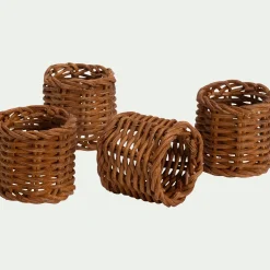 Lot de 4 ronds de serviette en rotin - marron