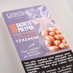 Lot de 10 sachets 12x26cm à fond carton argent - transparent