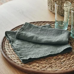 Lot de 2 serviettes de table en lin lavé - vert cèdre