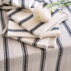 Lot de 4 serviettes de table en lin et en coton - blanc et noir 41x41cm