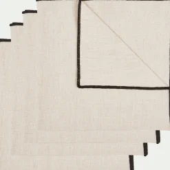 Lot de 4 serviettes de table brodées en coton - beige 41x41cm