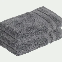Lot de 2 serviettes invité bouclette en coton - gris anthracite 30x50cm