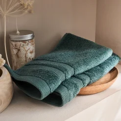 Lot de 2 serviettes invité bouclette en coton - vert 30x50cm