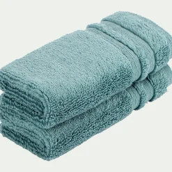 Lot de 2 serviettes invité bouclette en coton - vert 30x50cm