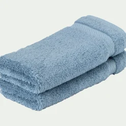 Lot de 2 serviettes invité en coton peigné - bleu autan 30x50cm