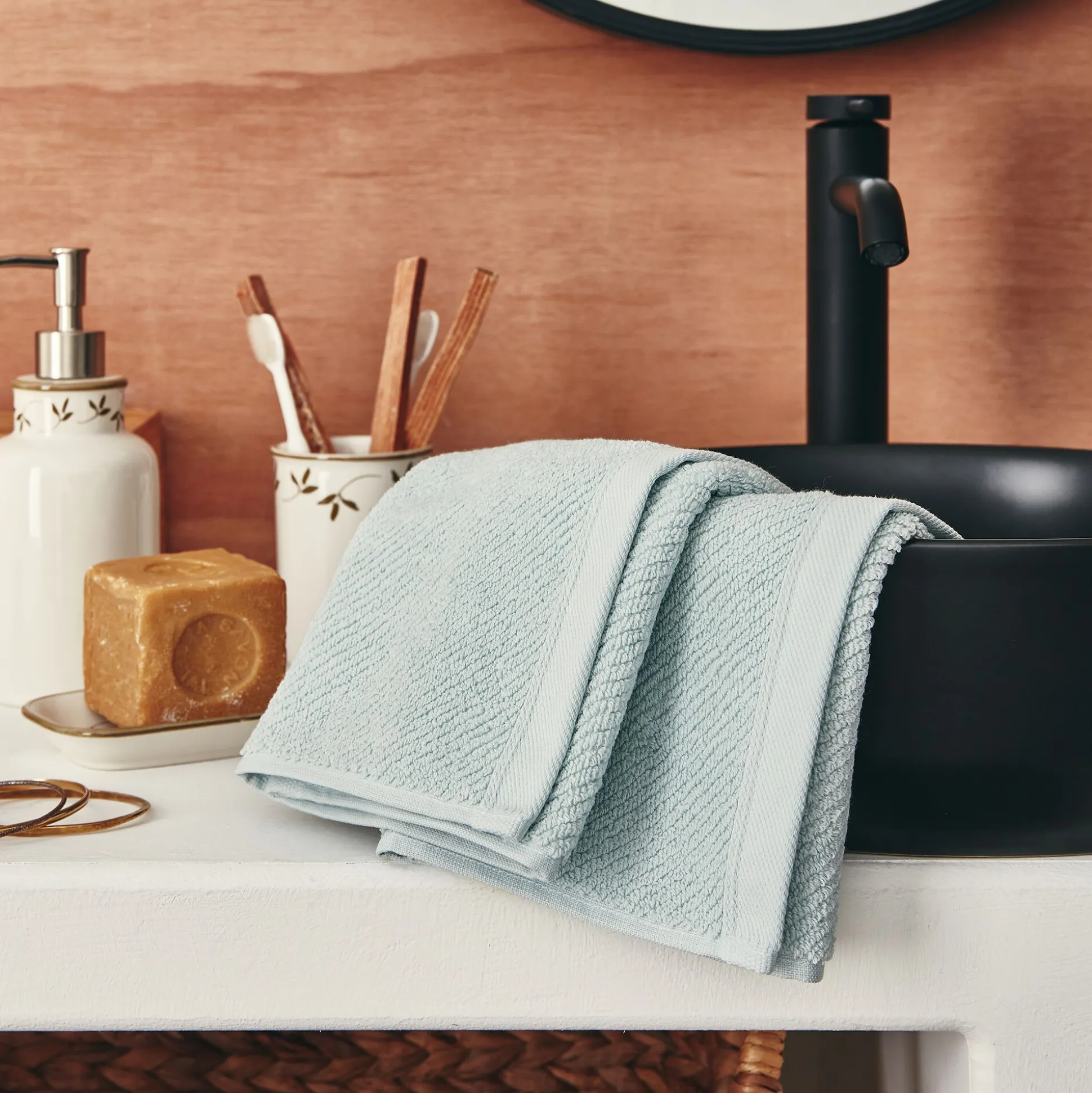 Lot de 2 serviettes invités en bouclettes de coton bio - bleu 30x50cm