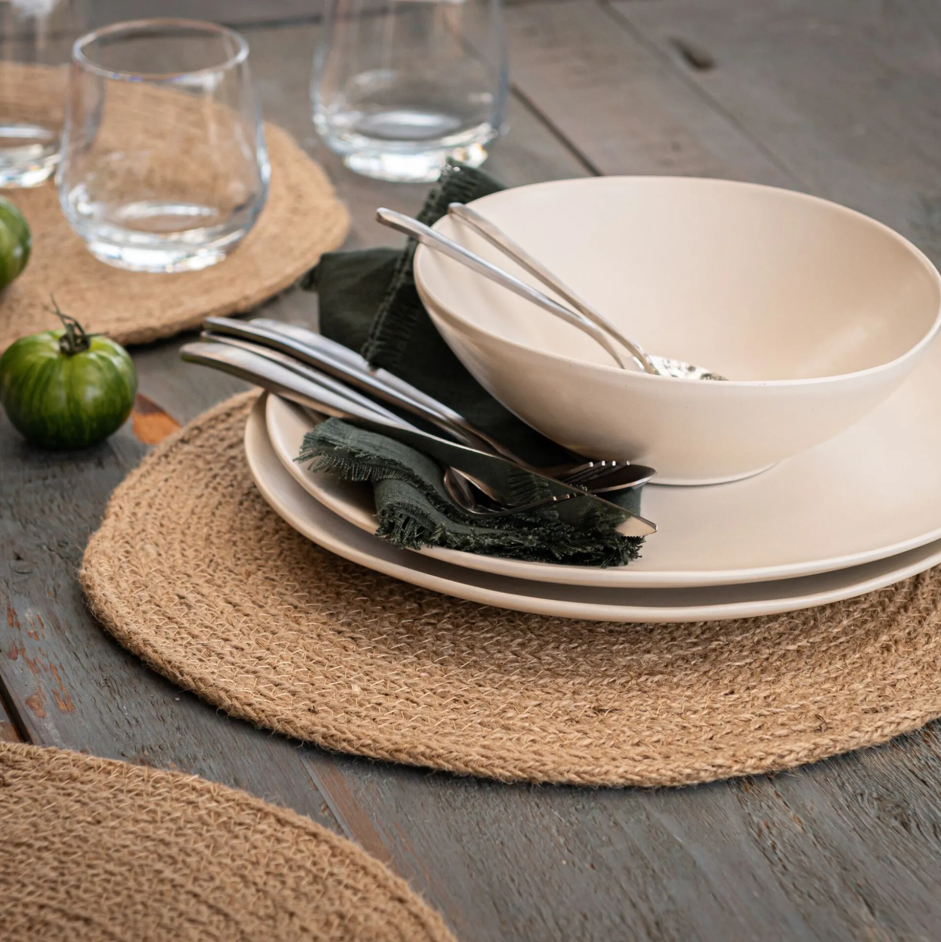 Lot de 4 sets de table ronds en jute - naturel D34cm