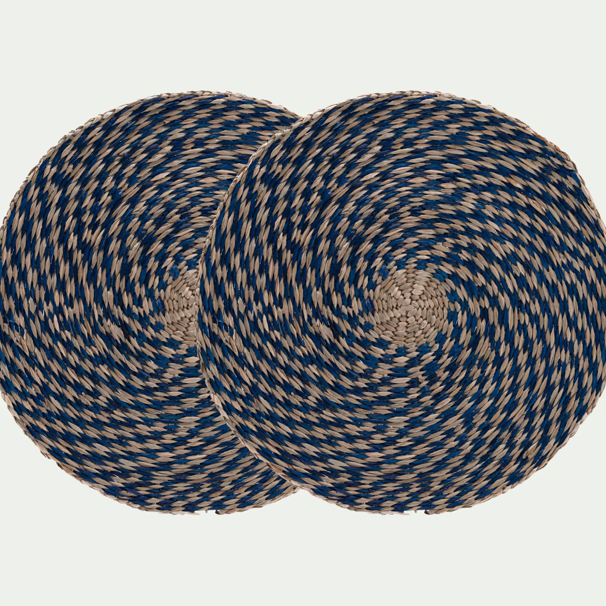 Lot de 2 sets de table ronds en jonc de mer D36cm - bleu