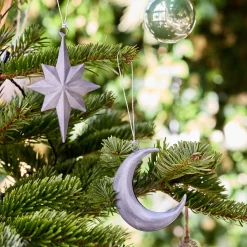 Lot de 2 suspensions de Noël lune et étoile en fer - argenté