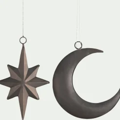Lot de 2 suspensions de Noël lune et étoile en fer - argenté