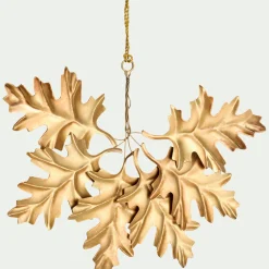 Lot de 4 suspensions de Noël feuille de houx en fer H15cm - doré