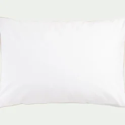 Lot de 2 taies d'oreiller en percale de coton 50x70cml avec liseré tressé beige alpilles - blanc