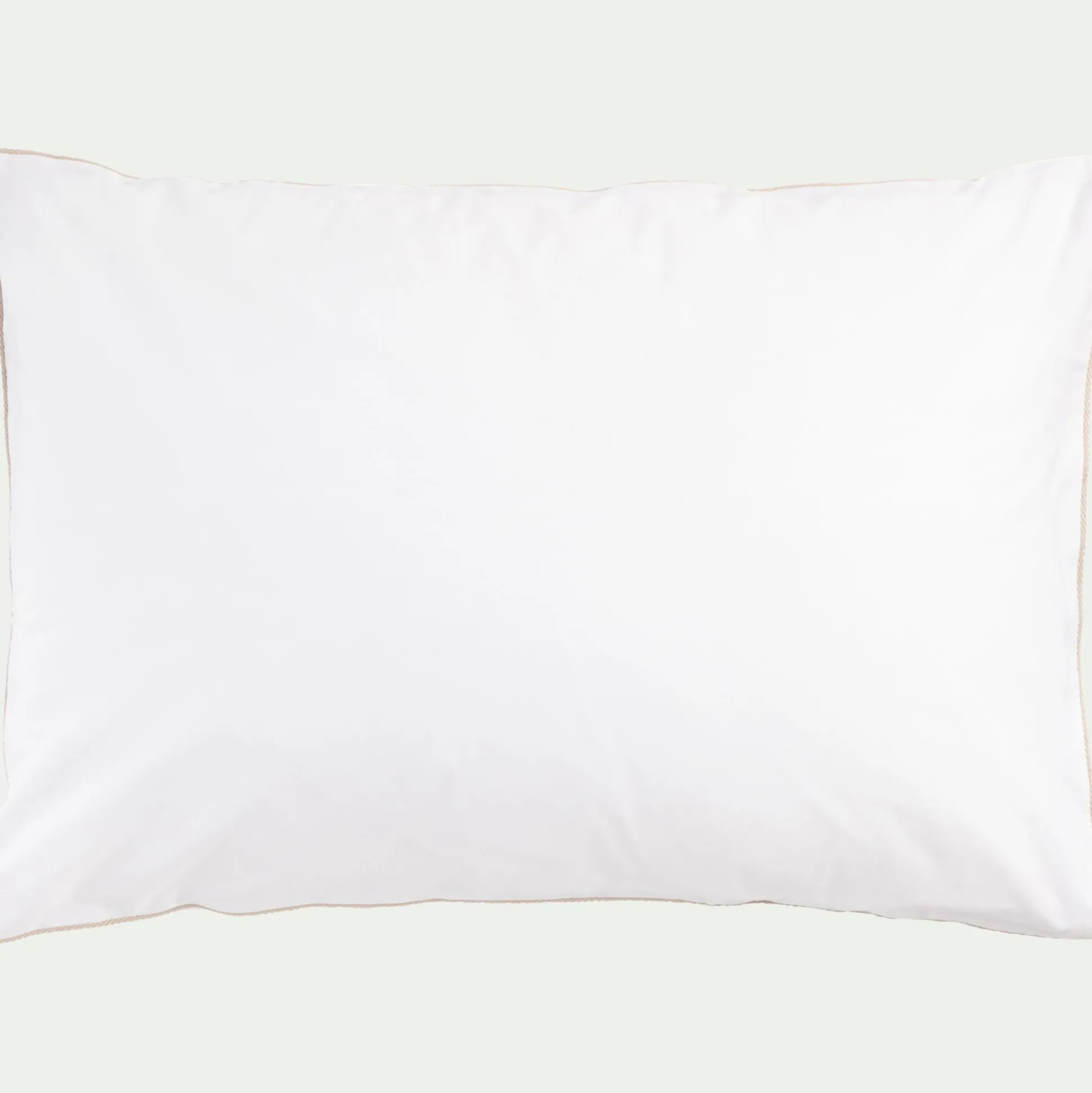 Lot de 2 taies d'oreiller en percale de coton 50x70cml avec liseré tressé beige alpilles - blanc