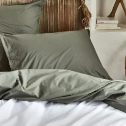 Lot de 2 taies d'oreiller en percale de coton - vert cèdre 65x65cm