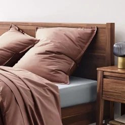 Lot de 2 taies d'oreiller en percale de coton - brun rhassoul 65x65cm