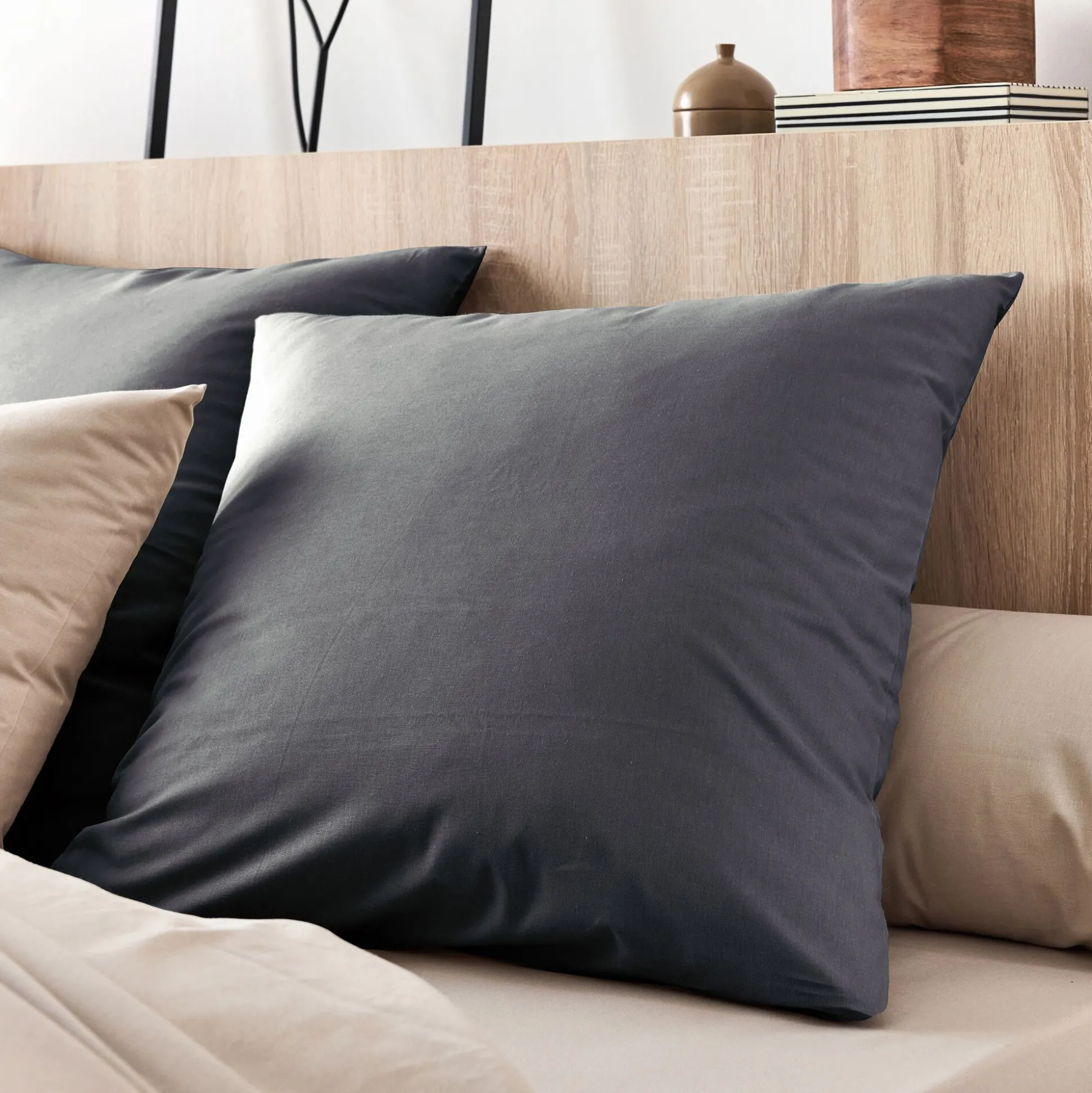 Lot de 2 taies d'oreiller en coton - gris ardoise 65x65cm