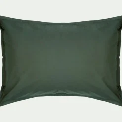 Lot de 2 taies d'oreiller en percale de coton - vert cèdre 50x70cm