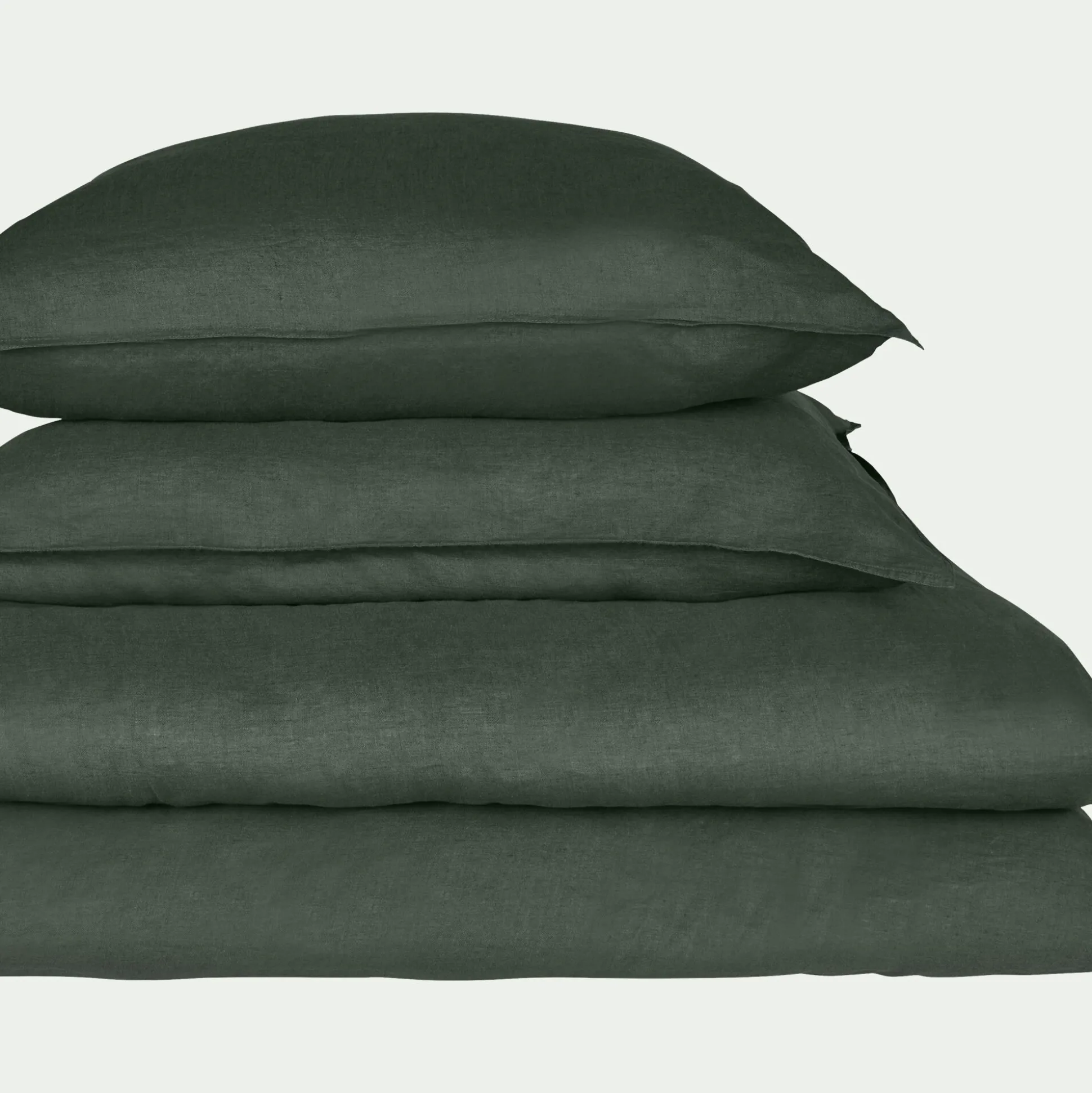 Lot de 2 taies d'oreiller en lin lavé - vert cèdre 50x70cm