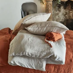 Lot de 2 taies d'oreiller en lin lavé - beige 65x65cm