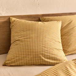 Lot de 2 taies d'oreiller en coton motif carreaux 63x63cm - jaune