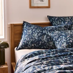 Lot de 2 taies d'oreiller fleurs d'oranger en percale de coton 50x70cm - bleu