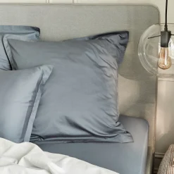 Lot de 2 taies d'oreillers en satin lavé de 65x65cm - bleu orage