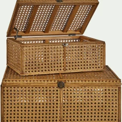 Malle en bois de pin et cannage - naturel H14,5xL37cm