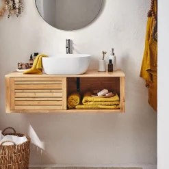 Meuble sous vasque murale en bambou L95xl40xH30cm - bois clair