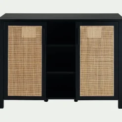 Meuble sous-vasque double en bois de cèdre et 2 portes en cannage - L120cm