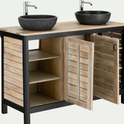Meuble sous-vasque double 2 portes en acacia massif - L120cm