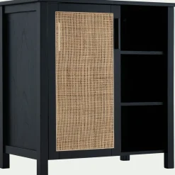 Meuble sous-vasque simple en bois de cèdre et 1 porte en cannage - L80cm