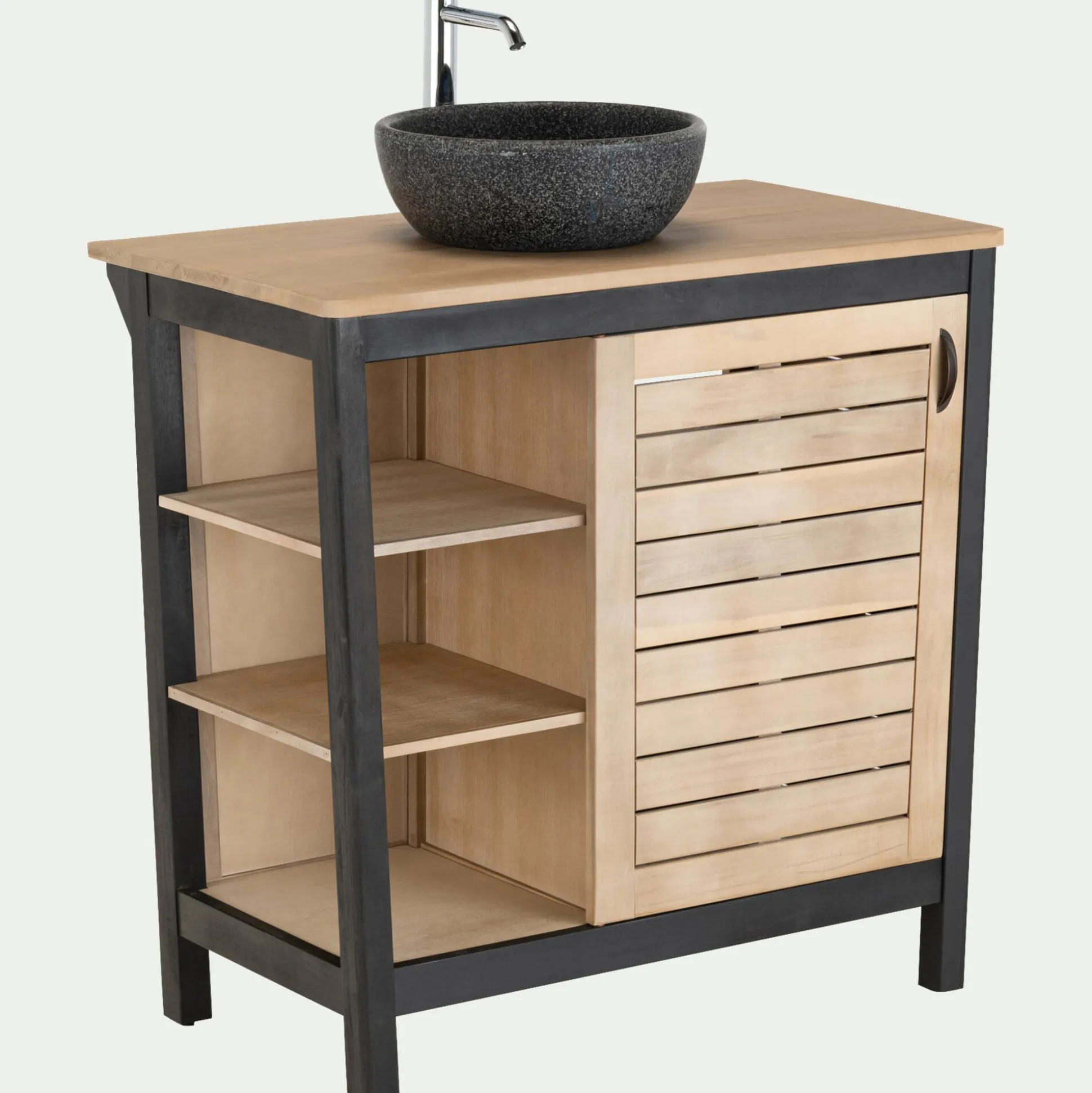 Meuble sous-vasque simple 1 porte en acacia massif - L90cm
