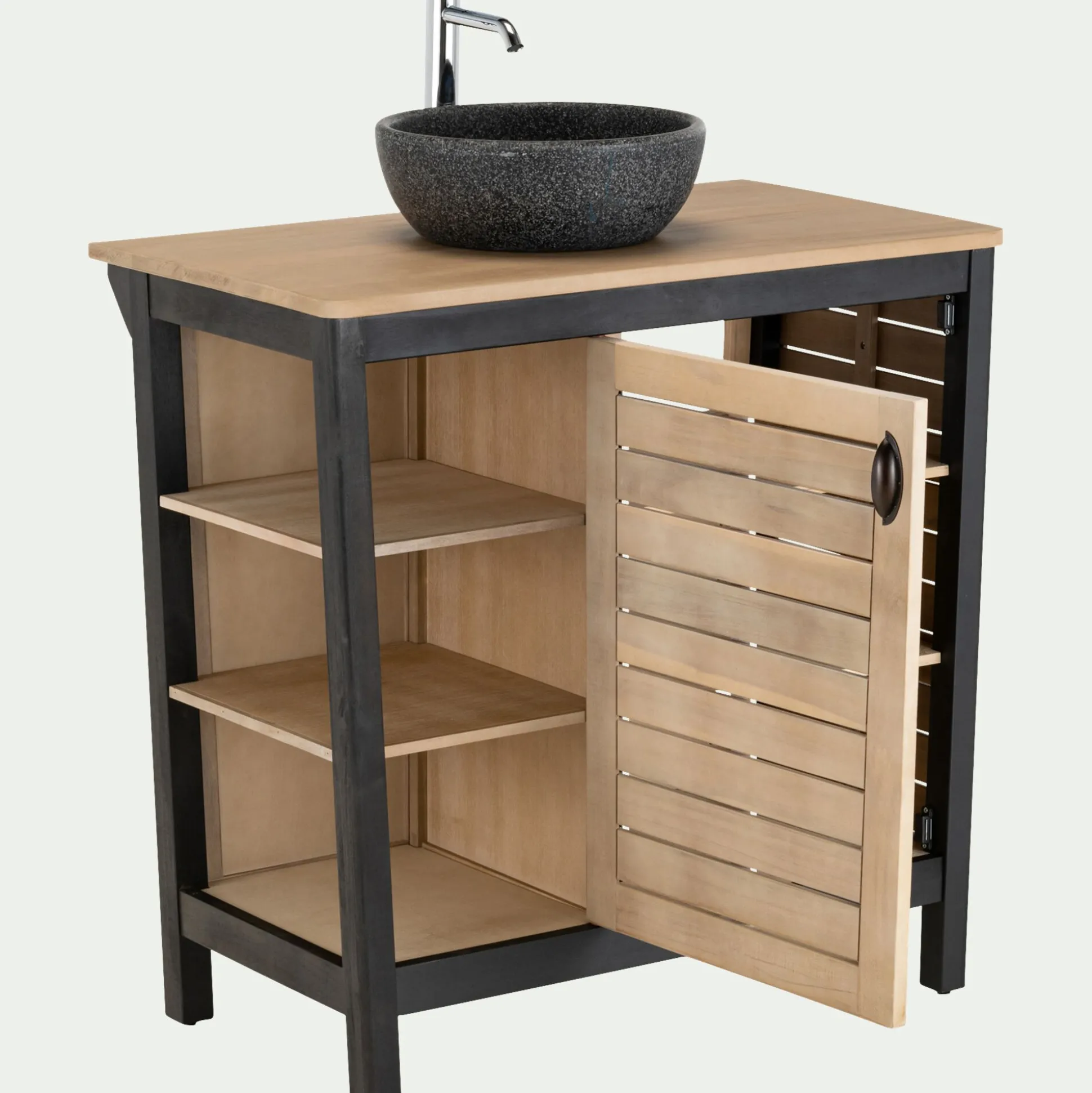 Meuble sous-vasque simple 1 porte en acacia massif - L90cm