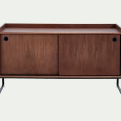 Meuble TV 2 portes en bois L120xl40xH65cm - bois foncé