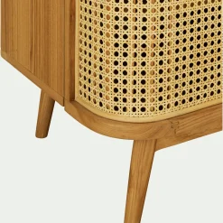 Meuble tv 2 portes en bois et cannage L160cm - bois clair