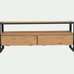 Meuble TV en pin massif et métal L130cm - bois clair