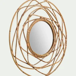 Miroir fleur circulaire en rotin D90cm - naturel
