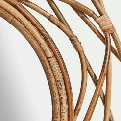 Miroir fleur circulaire en rotin D90cm - naturel