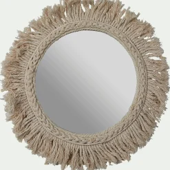 Miroir mural avec frange en coton D35cm - blanc