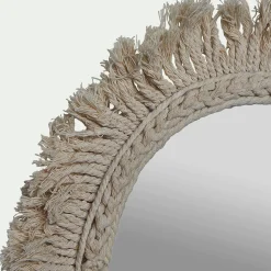 Miroir mural avec frange en coton D35cm - blanc
