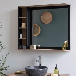 Miroir rectangulaire de salle de bain en acacia massif - L90cm