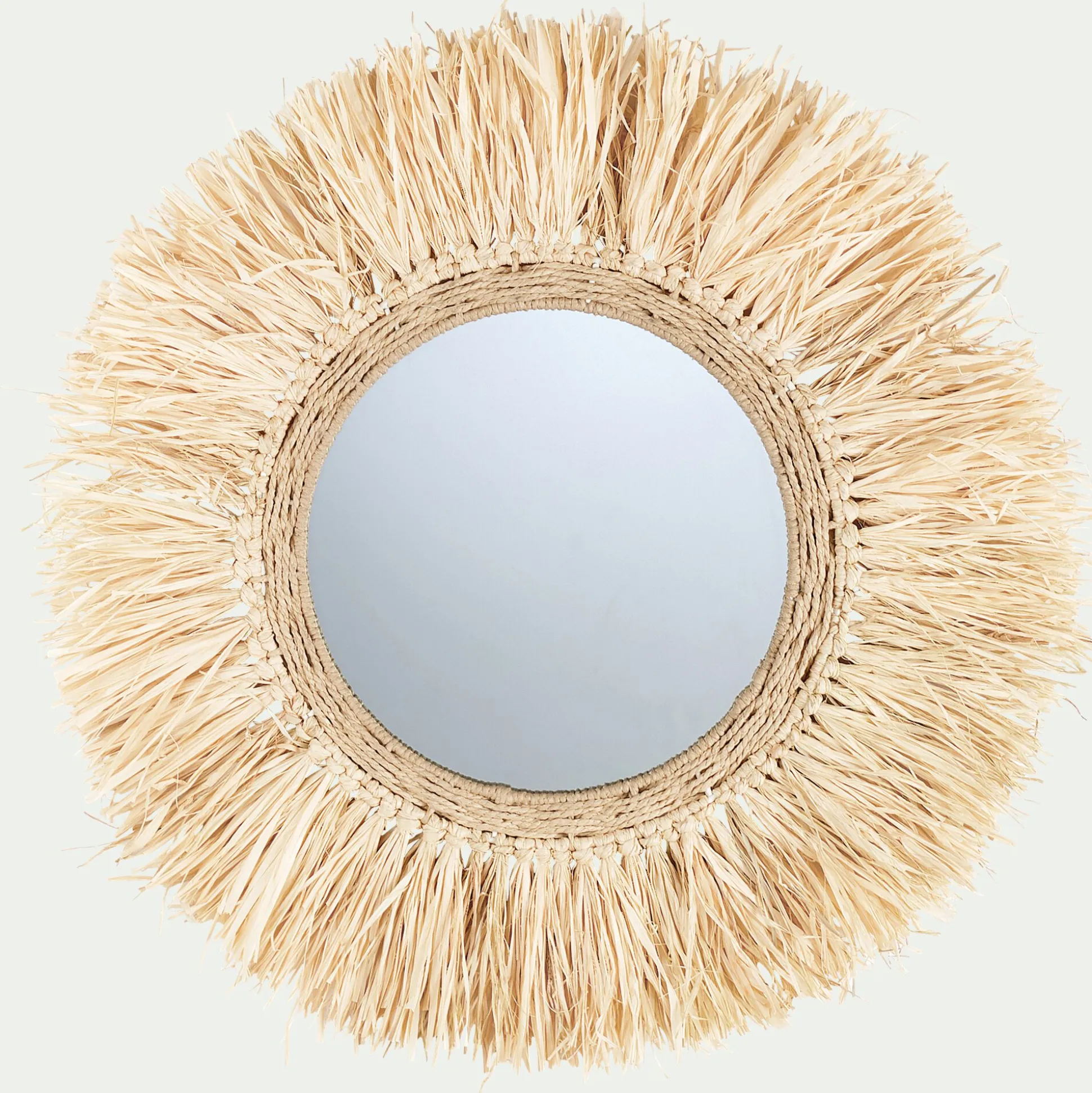 Miroir rond avec franges en raphia D65cm