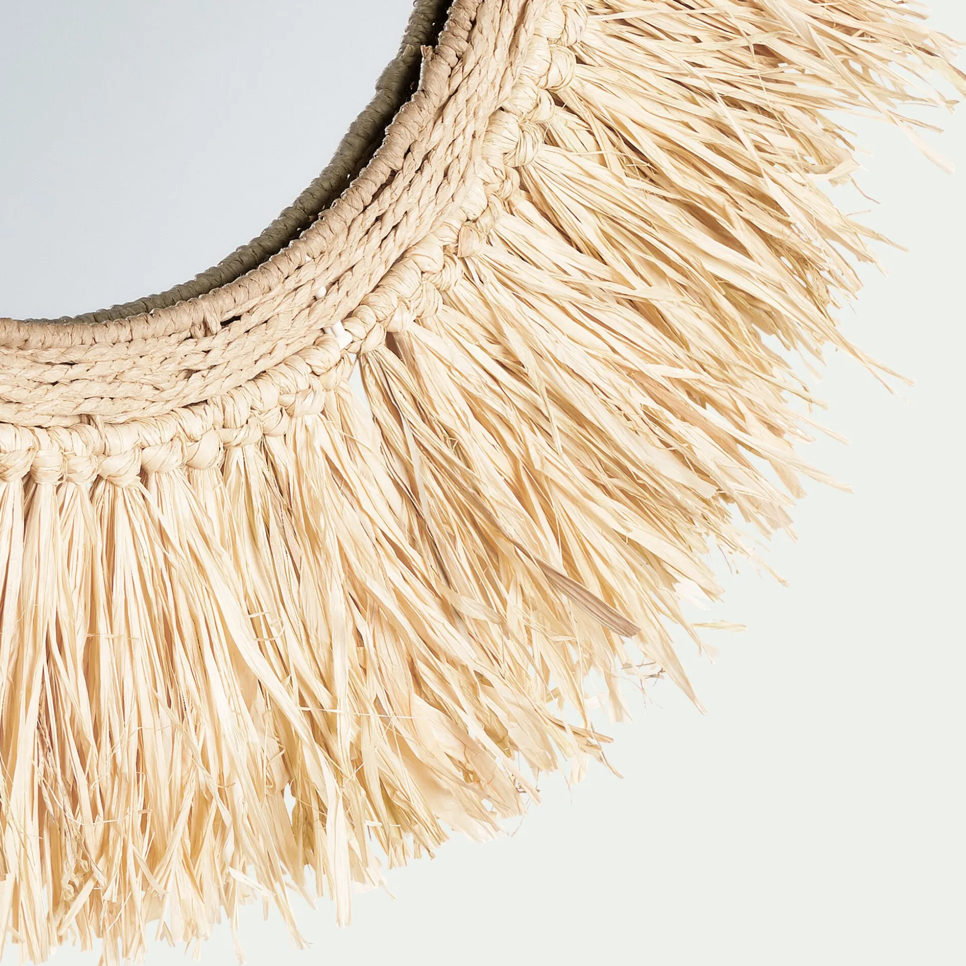 Miroir rond avec franges en raphia D65cm