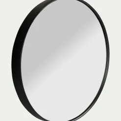 Miroir rond en bois D50cm - noir