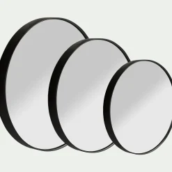 Miroir rond en bois D50cm - noir