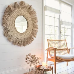 Miroir rond en jonc de mer - naturel D100cm