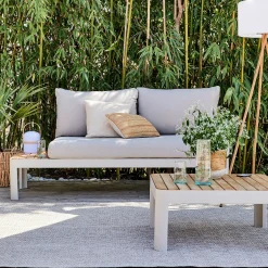 Méridienne de jardin modulable en teck - beige ( 2 places)