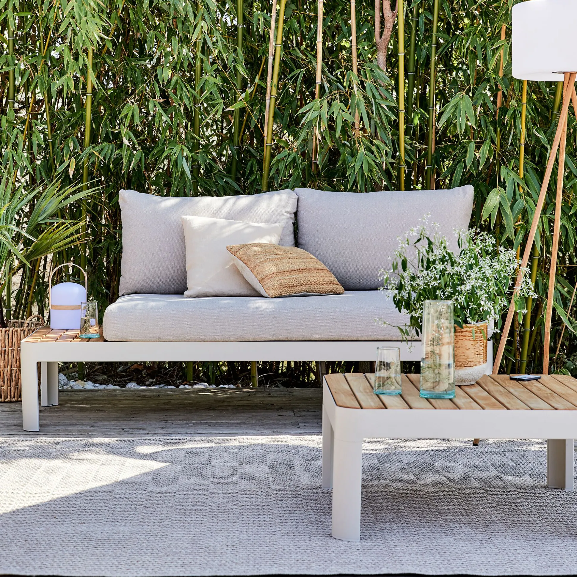 Méridienne de jardin modulable en teck - beige ( 2 places)