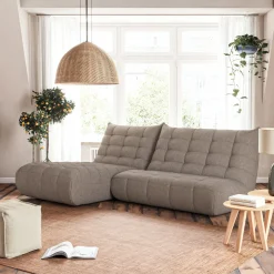 Méridienne en tissu bouclette - gris clair