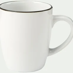 Mug en grès avec liseré noir D8,7cm - blanc